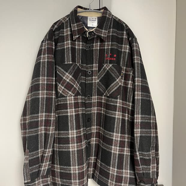 아이앱 스튜디오 체크 셔츠 자켓 그레이 레드 XL 사이즈