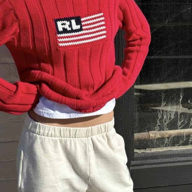 폴로 레드 골지 니트