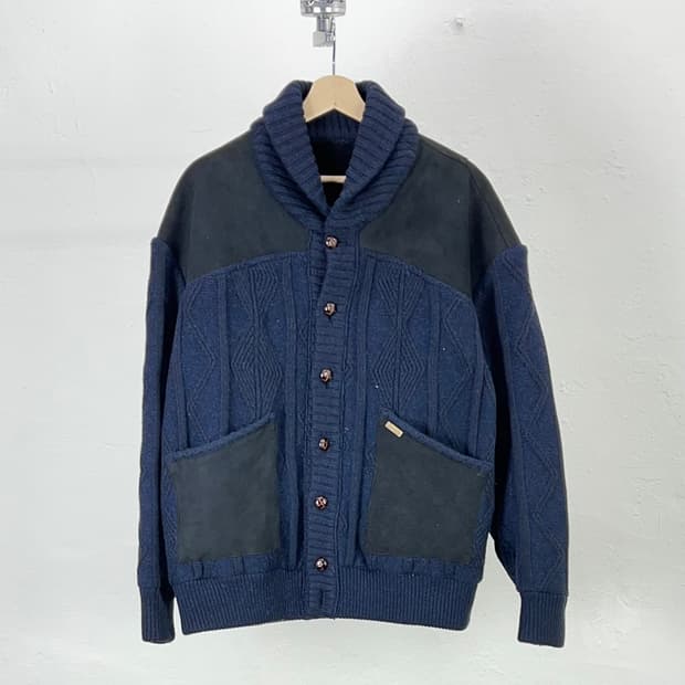 90s 크리스찬 디올 무슈 숄카라 스웨이드 케이블 퀼팅 니트 자켓