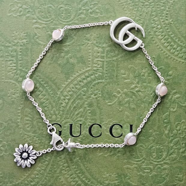 구찌 GG 마몽 핑크 자개 실버 팔찌 16사이즈 [정품]