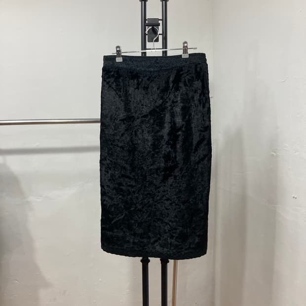 빈티지 미니멀 H라인 벨벳 퍼 미디 스커트