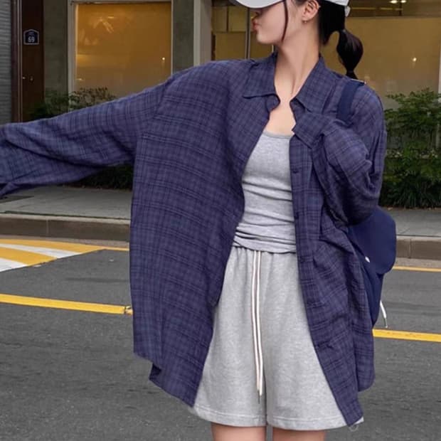 남색 네이비 체크 셔츠 남방
