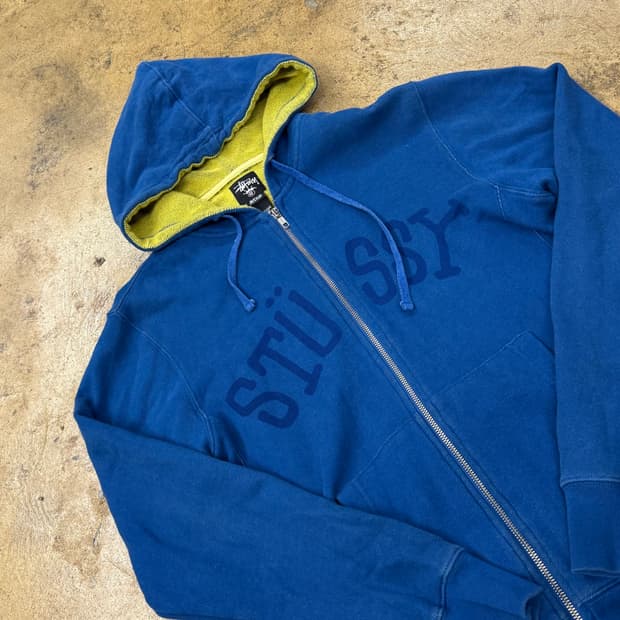 스투시 블루 옐로우 후드집업 