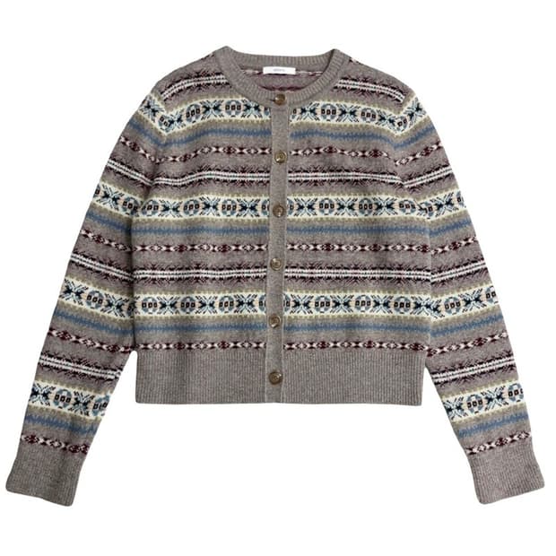 HAZZYS 패턴 울 캐시미어 가디건 90