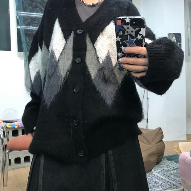 RAW STUDIO 아가일 울 니트 가디건 