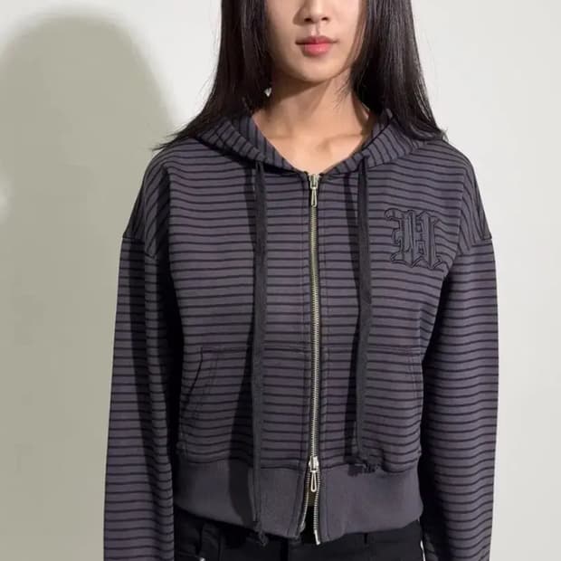 헬레네파리스 디보탠 로고 스트라이프 후드집업 딥퍼플