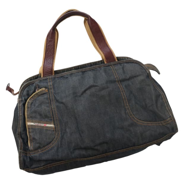 DIESEL 디젤 빈티지 데님 래더 핸들 토트백
