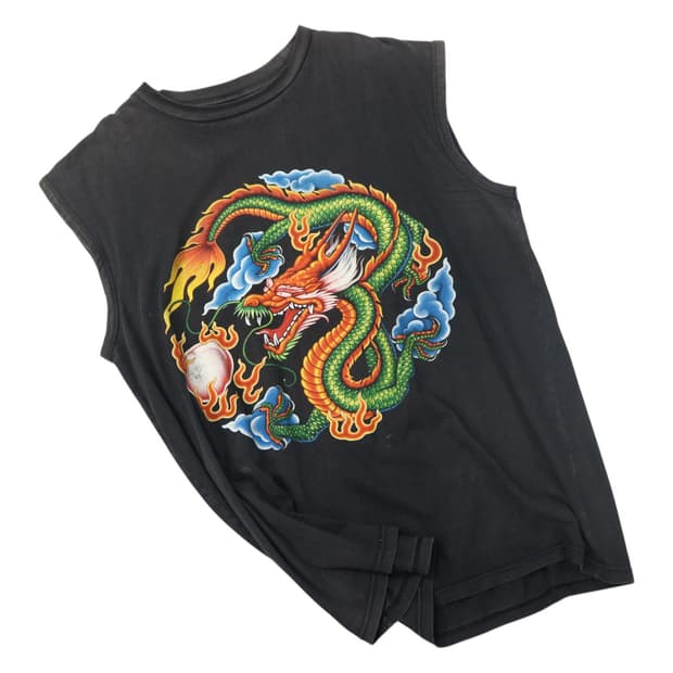 임포트 기어 빈티지 드래곤 오리엔탈 그래픽 슬리브리스