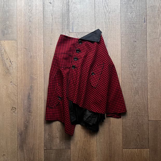 Gingham Check Asymmetry Docking Skirt