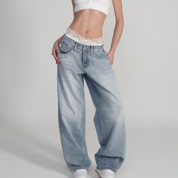 클리시어 크리스탈 빈티지 로우라이즈 와이드 진