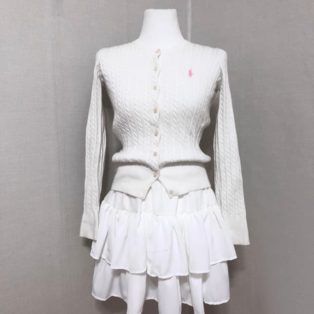 폴로 화이트 핑크 꽈배기가디건 S