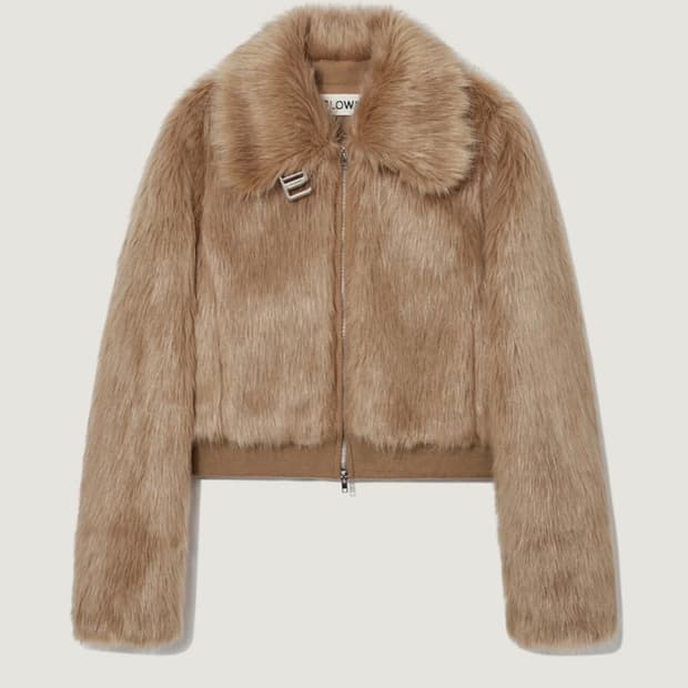 글로니 레빈 퍼자켓 카멜브라운 하이넥기모무스탕스웨이드아우터하프숏코트베이지