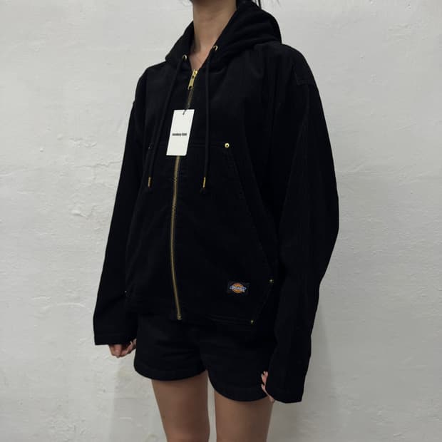 디키즈 x monkey time 19fw 블랙 코듀로이 후드 쇼트 자켓