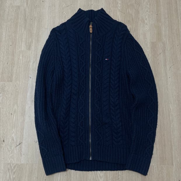 타미힐피거 여성 꽈배기 니트 집업 S/90