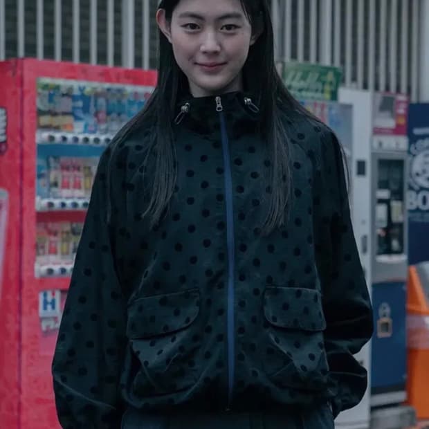 오헤시오 프릴 도트 후드 윈드 브레이커