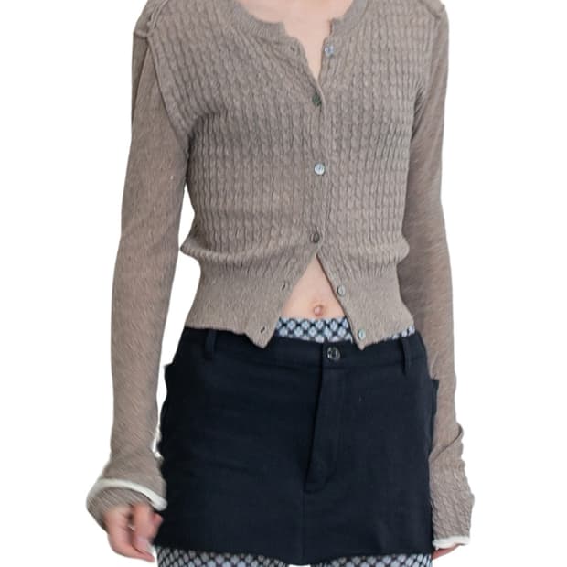 [F]퍼버즈 26ss Silk Thin 케이블 가디건/베이지