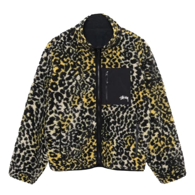 M) 스투시 쉐르파 플리스 리버시블 자켓 옐로우 레오파드 호피 