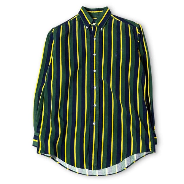폴로랄프로렌 그린 옐로우 네이비 스트라이프 겨울 긴팔 셔츠 90