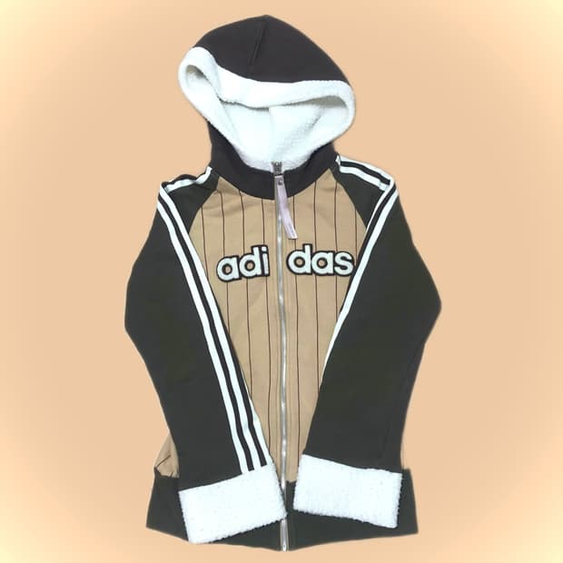 아디다스 베이지 브라운 양털후드집업 져지 희귀 대장 stc 빈티지 후리스