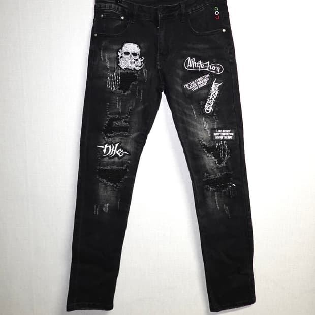 커스텀 패치워크 블랙 디스트로이드 진