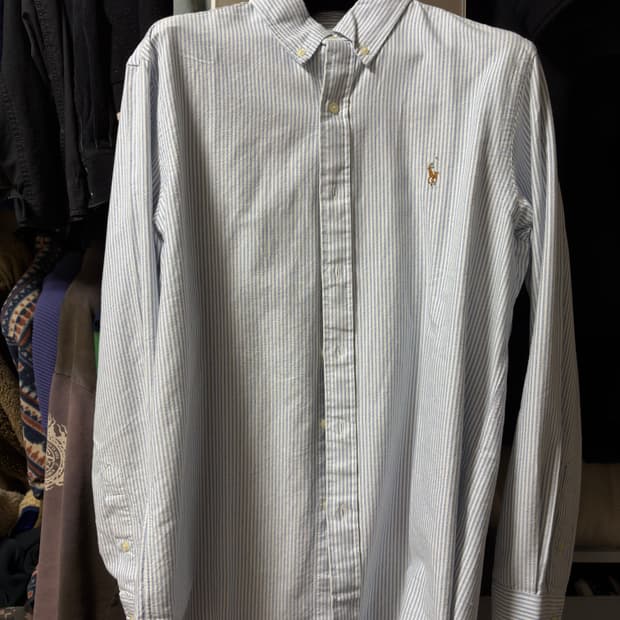 폴로 옥스포드 블루 스트라이프 셔츠 클래식핏 M