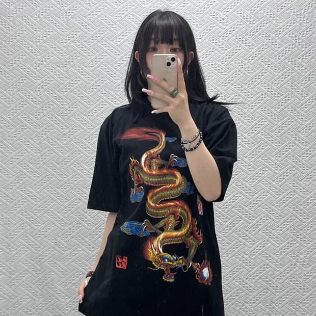 마이클 오리엔탈 스트릿 빈티지 드래곤 반팔티 XL C12345