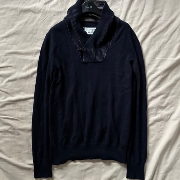 마르지엘라 원 버튼 카라 울 니트