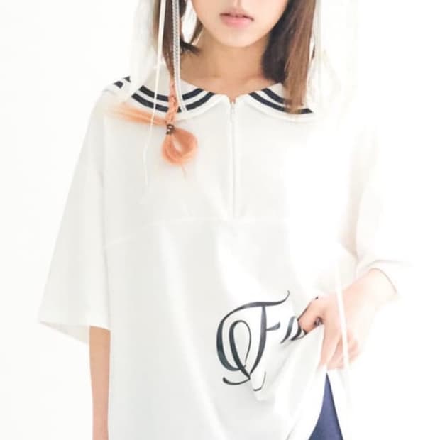 샵페어리 세일러 sailor collar mesh loose top