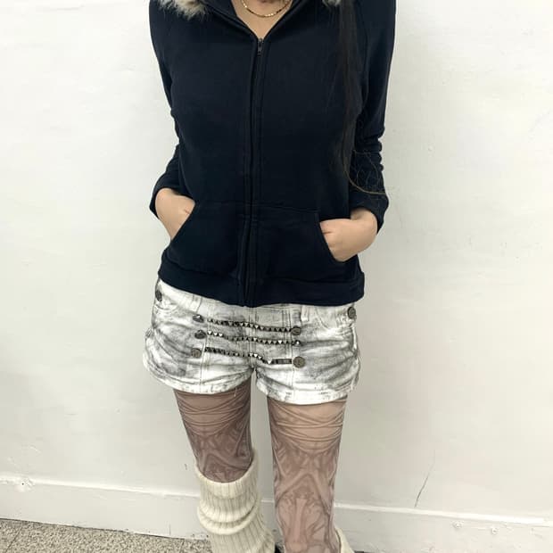 Fur hood navy hoodie