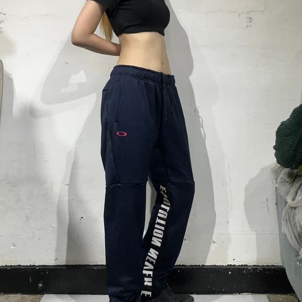 오클리 네이비 화이트 스펠아웃 로고 팬츠 XL