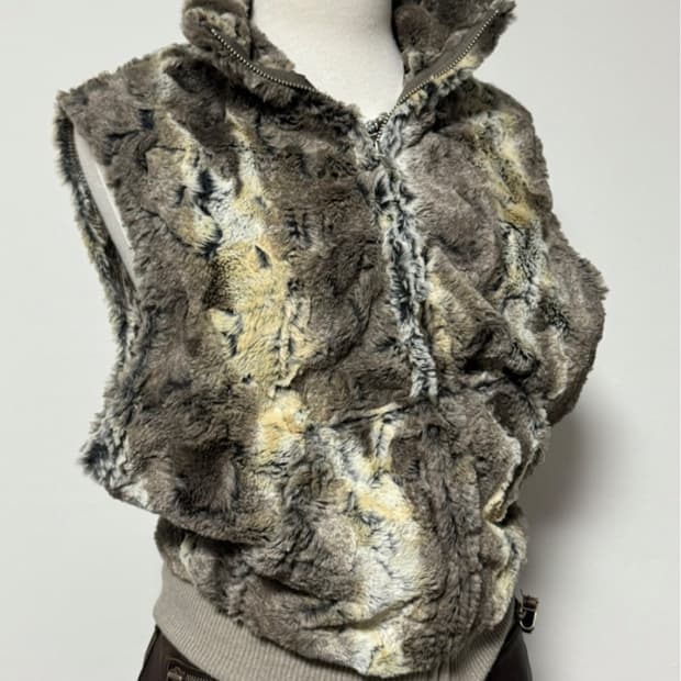 믹스 컬러 퍼 지퍼 집업 조끼 베스트