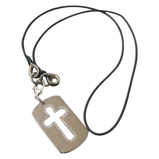 돌체앤가바나 빈티지 큐빅 크로스 도그택 실버 목걸이