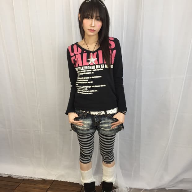 Jpn Punk Lettering Drawstring V-Neck Top