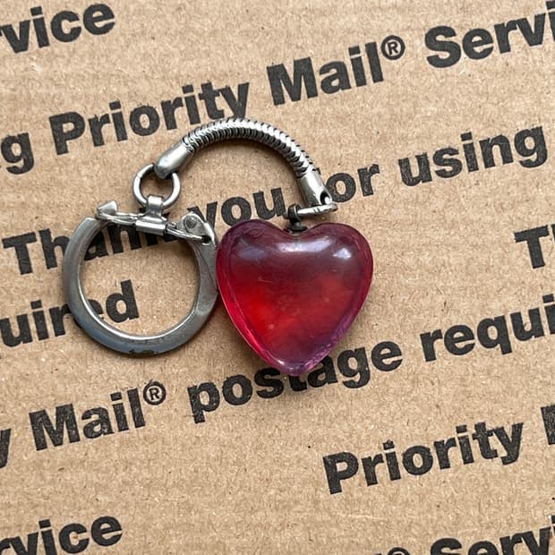 90s vtg Red Heart Charm Keyring