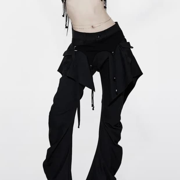 카시코 kashiko Layered Strap Pants Black S