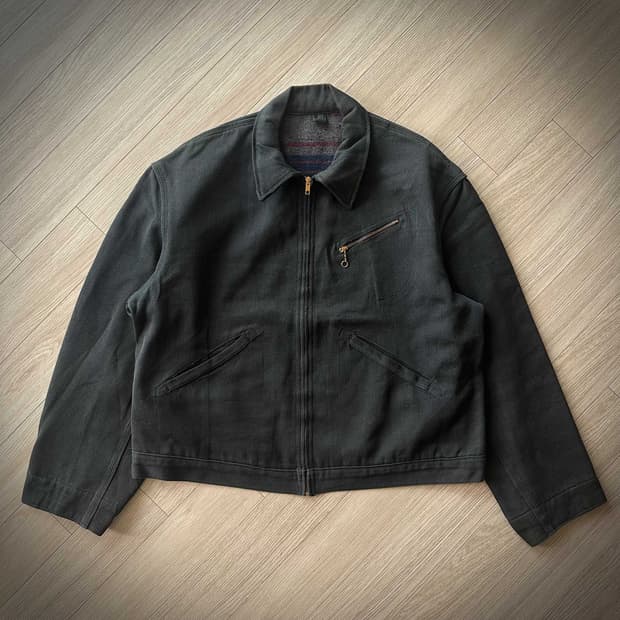 50s Vintage Black Whipcord Work Jacket
