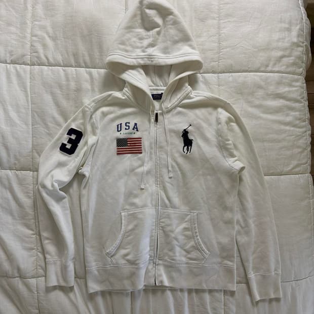 폴로 랄프로렌 빅포니 USA 성조기 후드 집업 화이트