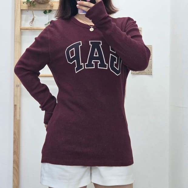 [프립]S/갭 GAP 와플 긴팔티 버건디