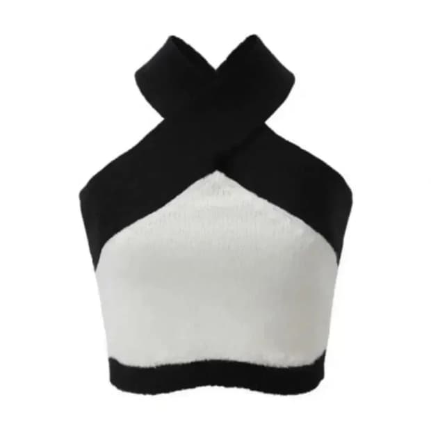 쓰리타임즈 모헤어 홀터 니트 탑