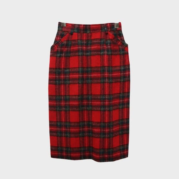 레드 체크 울 혼방 미디스커트 61143