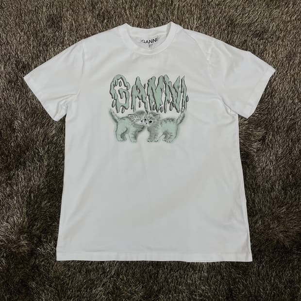 가니 GANNI 화이트 러브 캣 반팔 티셔츠 XS
