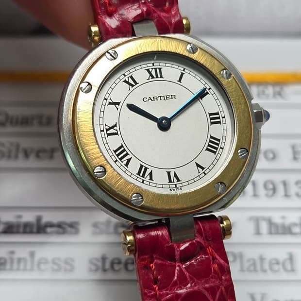 까르띠에 산토스 원형 오리지널 실버로만 블루핸즈 18K콤비 여성용 (감정