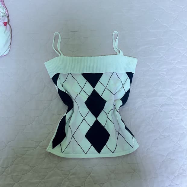 블랙핑크 아가일 니트 히메갸루 오네갸루 stc 달천깔 일본빈티지 로걀탑