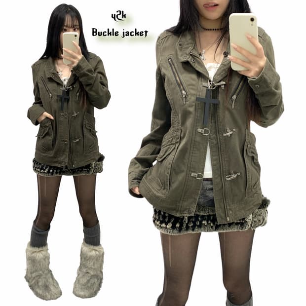 [NICOLE CLUB] 카키 버클 자켓