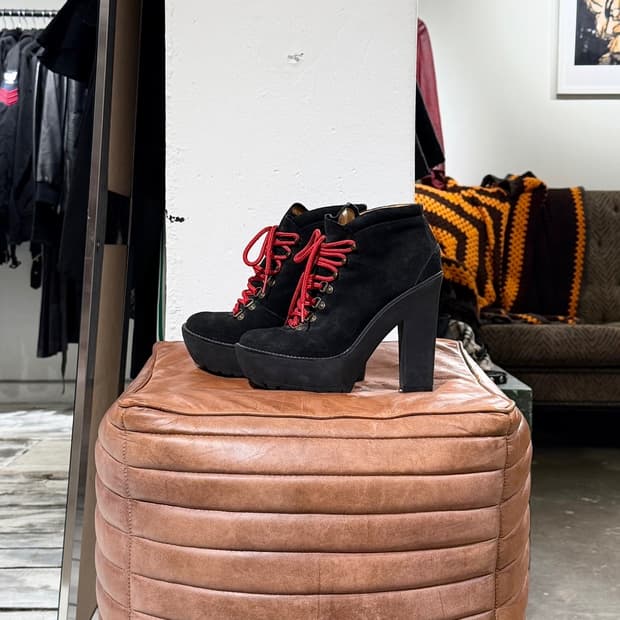 폴로 랄프로렌 블랙 헬렌 스웨이드 플랫폼 하이킹 부츠