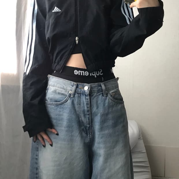 아디다스 블랙 연하늘 크롭 투웨이 바람막이