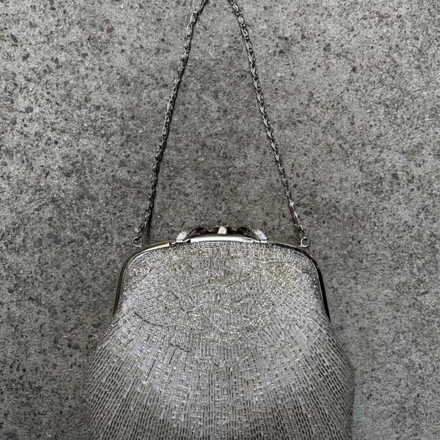 silver beaded mini bag