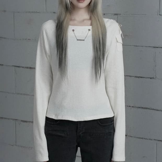 에트오소메 체인 비조 포켓 긴팔티 아이보리