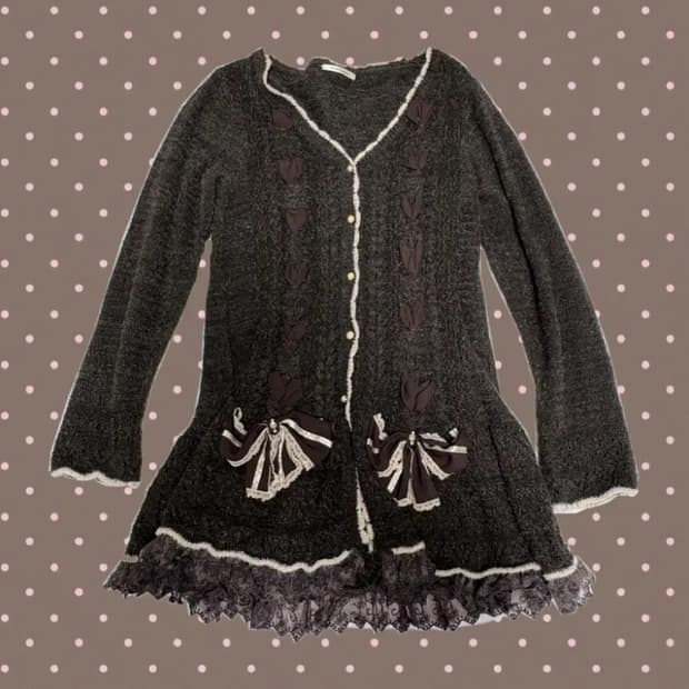 axes femme 엑시즈팜 초코 브라운 니트 리본 가디건 원피스