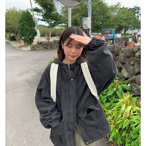 바온 카호 후드 데님 자켓 흑청